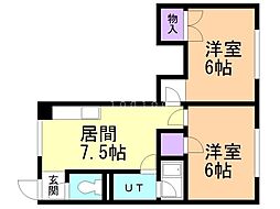 コスモガーデン 2DKの間取図画像