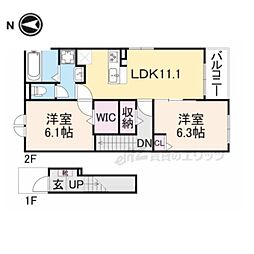 エルソラーレII 2階2LDKの間取り
