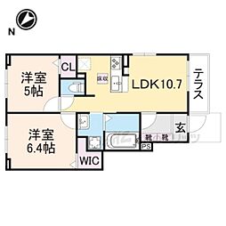 JR山陰本線 馬堀駅 徒歩20分の賃貸アパート 1階2LDKの間取り