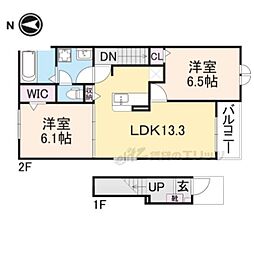 メゾン・レゾナンスI 2階2LDKの間取り