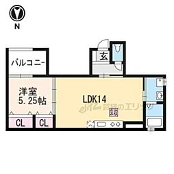 JR山陰本線 太秦駅 徒歩9分の賃貸アパート 1階1LDKの間取り