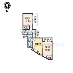 メイゾン衣笠 2DKの間取図画像