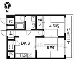西京極ハイツ 2DKの間取図画像