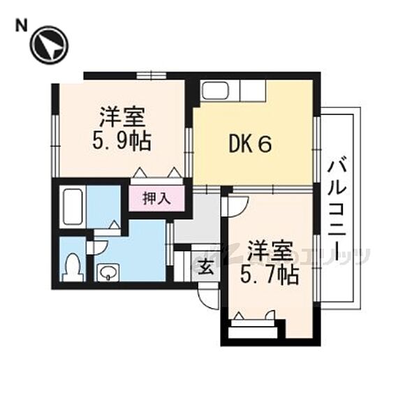 滋賀県甲賀市甲南町新治(賃貸アパート2DK・2階・43.01㎡)の写真 その2