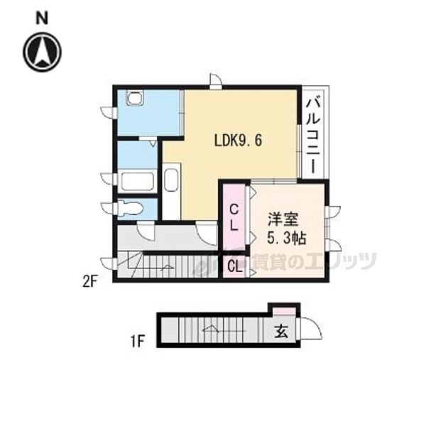 滋賀県東近江市沖野4丁目(賃貸アパート1LDK・2階・45.00㎡)の写真 その2