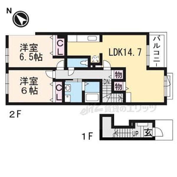 滋賀県大津市大江一丁目(賃貸アパート2LDK・1階・66.23㎡)の写真 その2