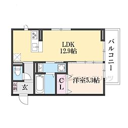 シェノン栗東 2階1LDKの間取り