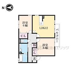 リビングタウン水口Ｂ棟 2階2LDKの間取り