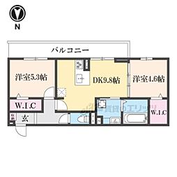 エレガンスビュー 308 3階2DKの間取り