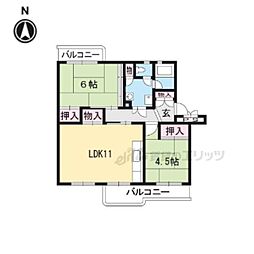 びわ湖美空第2団地2号棟 2LDKの間取図画像