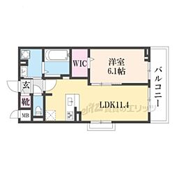 ラクーン守山 2階1LDKの間取り