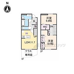 アスターテラス 103 1階2LDKの間取り