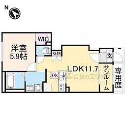 JR草津線 寺庄駅 徒歩6分の賃貸アパート 1階1LDKの間取り