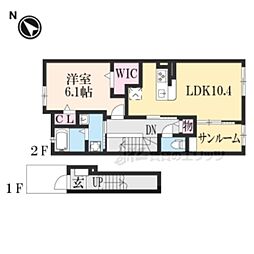 グラストゥリーズI 2階1LDKの間取り