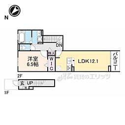 JR草津線 寺庄駅 徒歩8分の賃貸アパート 2階1LDKの間取り
