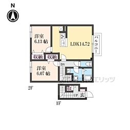 サンシャイン飛竜 2階2LDKの間取り