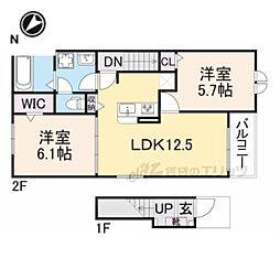 近江鉄道近江本線 八日市駅 5.4kmの賃貸アパート 2階2LDKの間取り