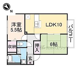 サンガーデン城町B棟 2LDKの間取図画像