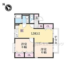 四天王ハイツ2 2LDKの間取図画像