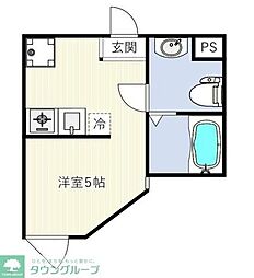 東急田園都市線 二子新地駅 徒歩5分の賃貸マンション 2階ワンルームの間取り