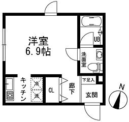 東急田園都市線 梶が谷駅 徒歩10分の賃貸アパート 2階ワンルームの間取り