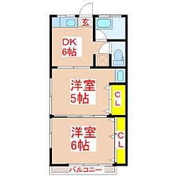 ゆたか荘 2DKの間取図画像