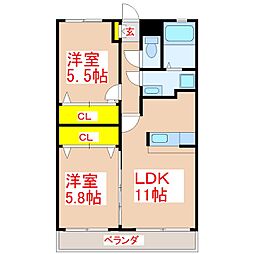 レジデンス田上 2LDKの間取図画像