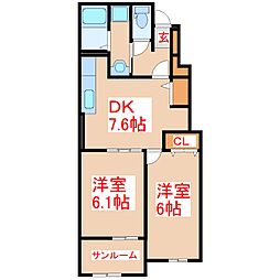 ベルメゾン藤 2DKの間取図画像
