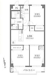 東建座間ハイツ2号棟 3LDKの間取図画像