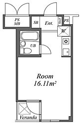 西武新宿線 下落合駅 徒歩9分の賃貸マンション 2階ワンルームの間取り