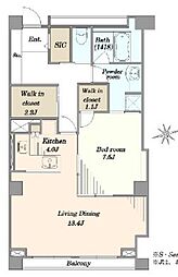 東京メトロ日比谷線 広尾駅 徒歩15分の賃貸マンション 3階1LDKの間取り