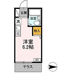 東京メトロ日比谷線 中目黒駅 徒歩12分の賃貸アパート 2階ワンルームの間取り