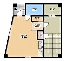 都営大江戸線 牛込柳町駅 徒歩2分の賃貸マンション 6階ワンルームの間取り
