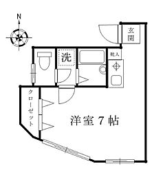 JR山手線 高田馬場駅 徒歩7分の賃貸マンション 1階ワンルームの間取り