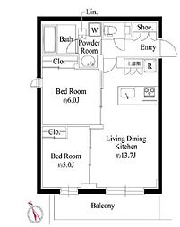 JR総武線 千駄ケ谷駅 徒歩4分の賃貸マンション 4階2LDKの間取り