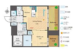 JR山手線 恵比寿駅 徒歩9分の賃貸マンション 7階1LDKの間取り