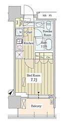 ユニゾンタワー東中野 1Kの間取図画像