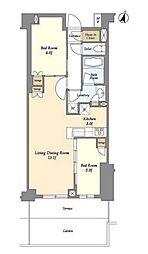 都営大江戸線 西新宿五丁目駅 徒歩8分の賃貸マンション 1階2LDKの間取り