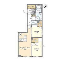 都営大江戸線 東中野駅 徒歩7分の賃貸マンション 2階2LDKの間取り