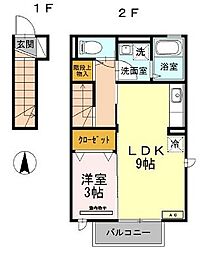 西武新宿線 井荻駅 徒歩12分の賃貸アパート 2階1DKの間取り