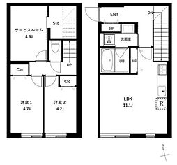 JR総武線 西荻窪駅 徒歩15分の賃貸マンション 1階2SLDKの間取り