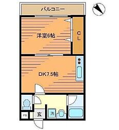 東京メトロ丸ノ内線 新中野駅 徒歩3分の賃貸マンション 3階1DKの間取り
