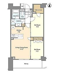 都営大江戸線 西新宿五丁目駅 徒歩8分の賃貸マンション 4階2LDKの間取り