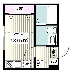 横浜市営地下鉄ブルーライン 三ツ沢下町駅 徒歩6分の賃貸アパート 3階ワンルームの間取り