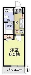 パルトネール綱島I 2階1Kの間取り