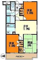 リテラス武蔵中原 3DKの間取図画像
