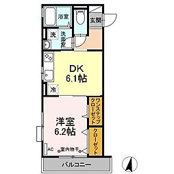 ディアコート幸町 1DKの間取図画像