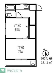 東急東横線 都立大学駅 徒歩11分の賃貸マンション 3階2Kの間取り