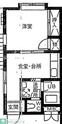 東急池上線 洗足池駅 徒歩5分の賃貸マンション 1階1DKの間取り