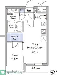 東急東横線 自由が丘駅 徒歩18分の賃貸マンション 2階1LDKの間取り